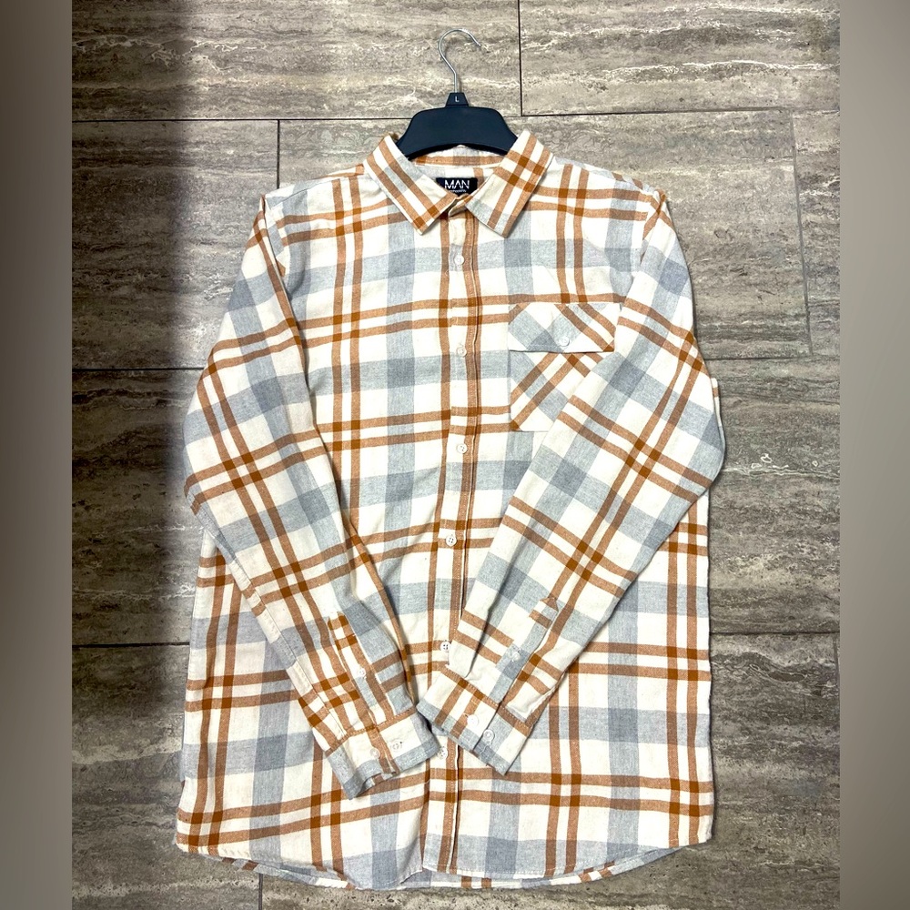 Beige And Brown flannel flannel flannel flannel Mens BoohooMAN